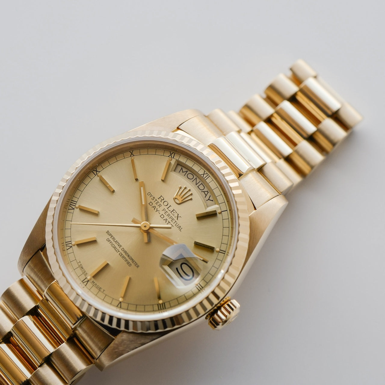 ロレックス/デイデイト/1985年/シャンパンダイヤル/保証書付き/ROLEX DAY-DATE Ref.18038 18KYG 1985y with Paper