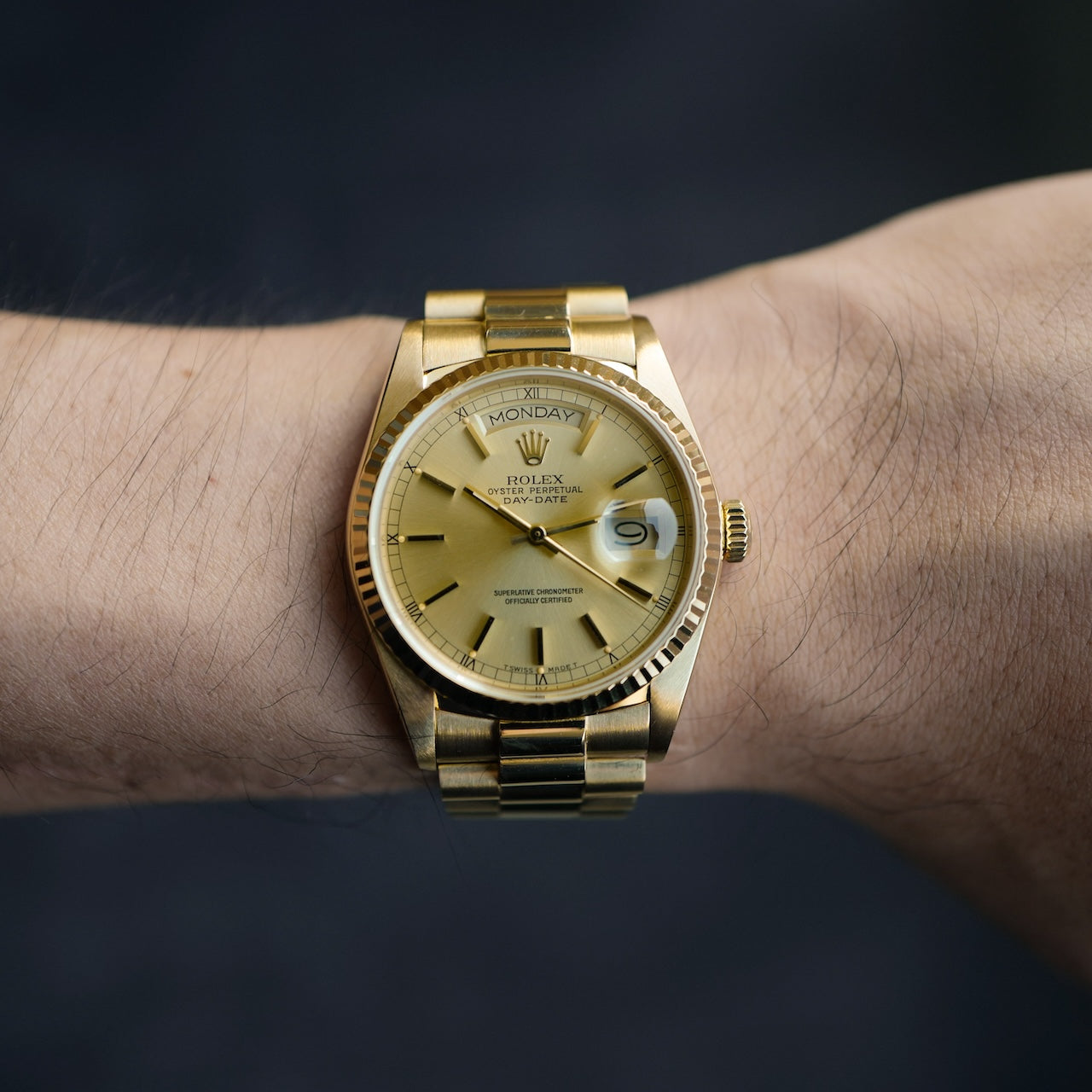 ロレックス/デイデイト/1985年/シャンパンダイヤル/保証書付き/ROLEX DAY-DATE Ref.18038 18KYG 1985y with Paper