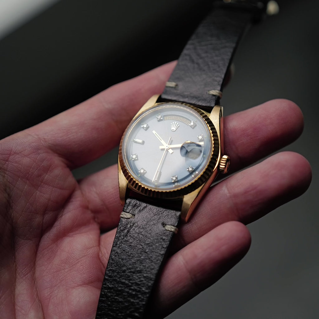 ロレックス/デイデイト1803A/8/ブルーグレー/10Pダイヤモンド/ROLEX DAY-DATE Ref.1803A/8 "BLUE GREY 10P DIAMONDS" 18KYG 1973y