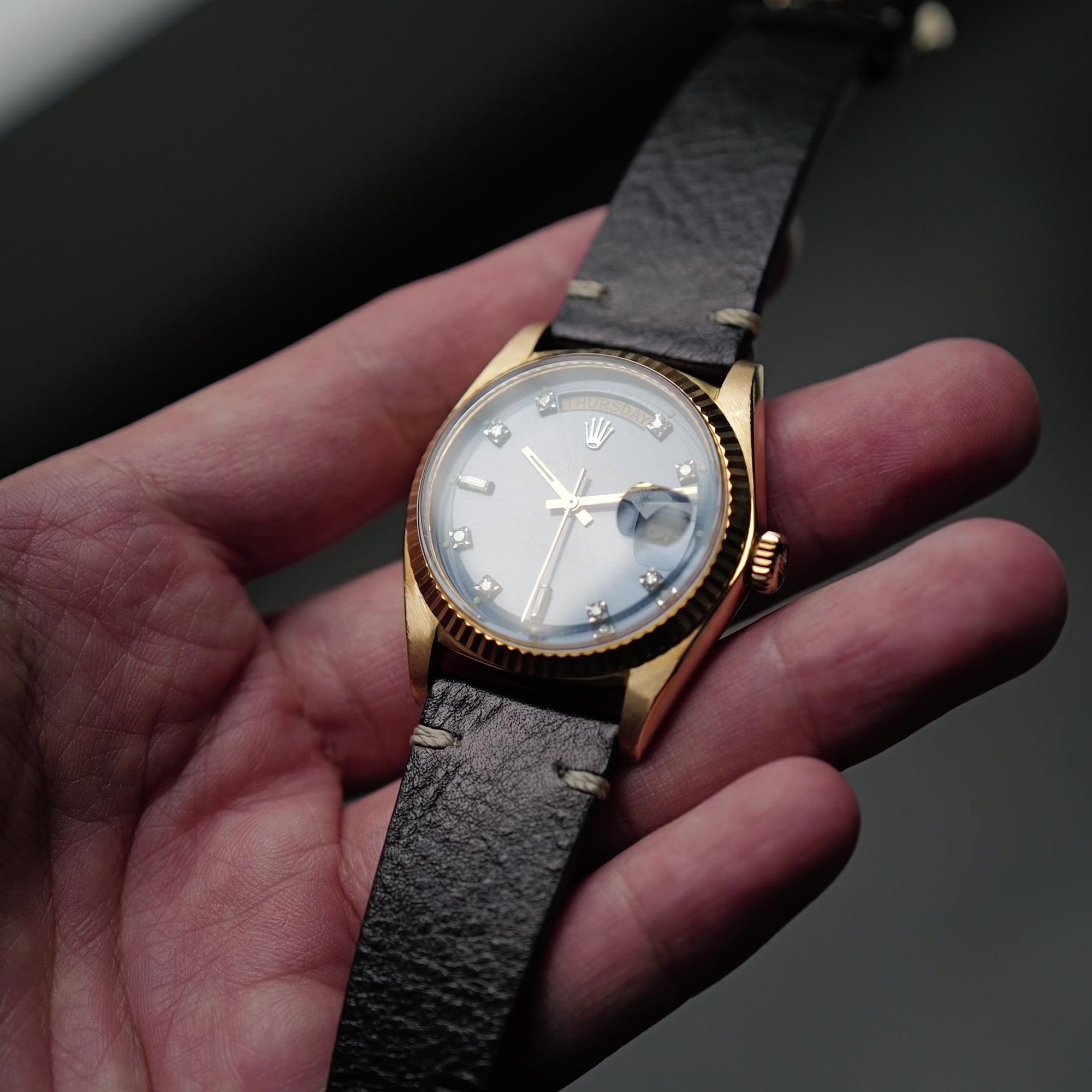 ロレックス/デイデイト1803A/8/ブルーグレー/10Pダイヤモンド/ROLEX DAY-DATE Ref.1803A/8 "BLUE GREY 10P DIAMONDS" 18KYG 1973y