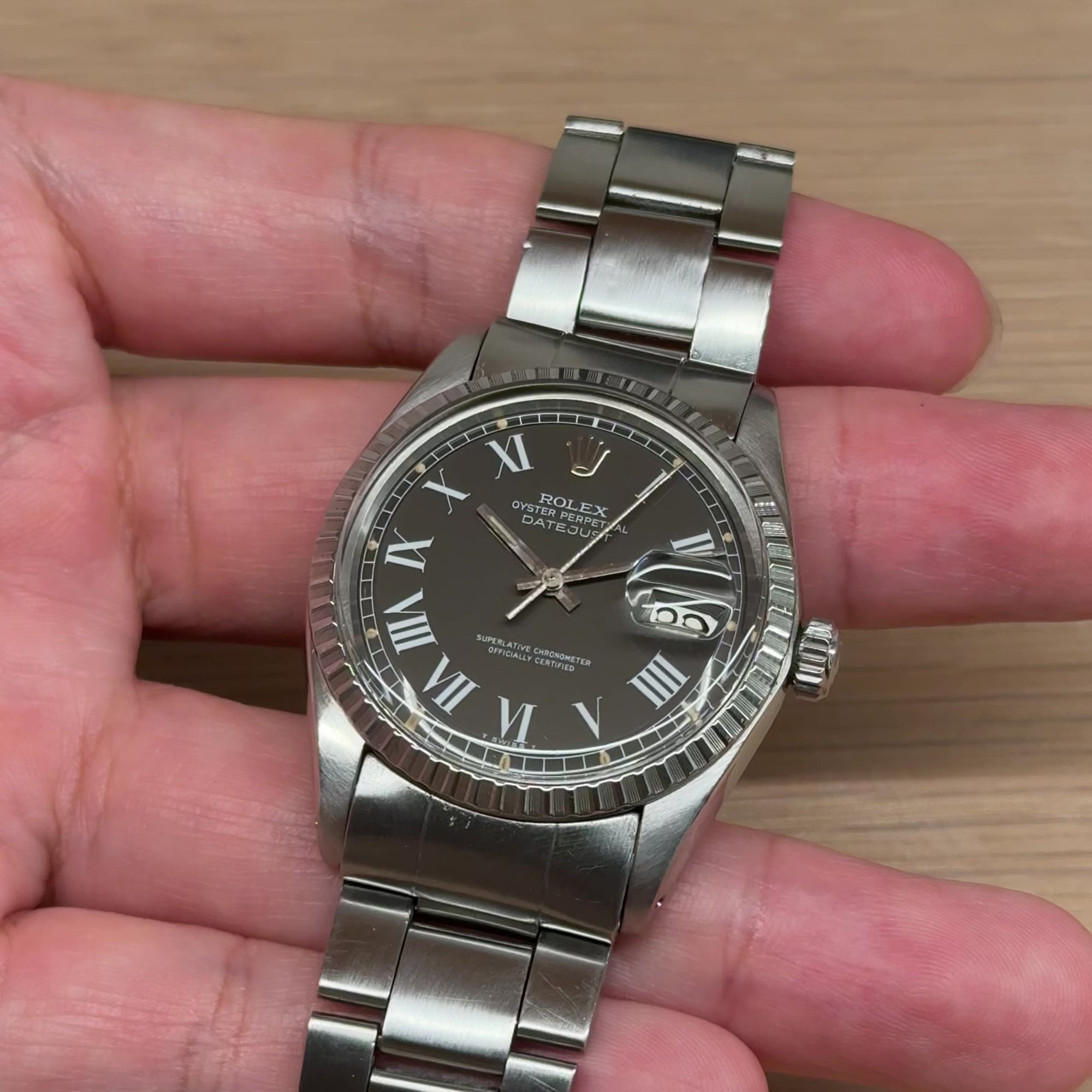 ロレックス/デイトジャスト1603/バックリーダイヤル/グレー/チャコール/ROLEX DATEJUST REF.1603 "Buckley Dial" Grey Charcoal 1976-77y