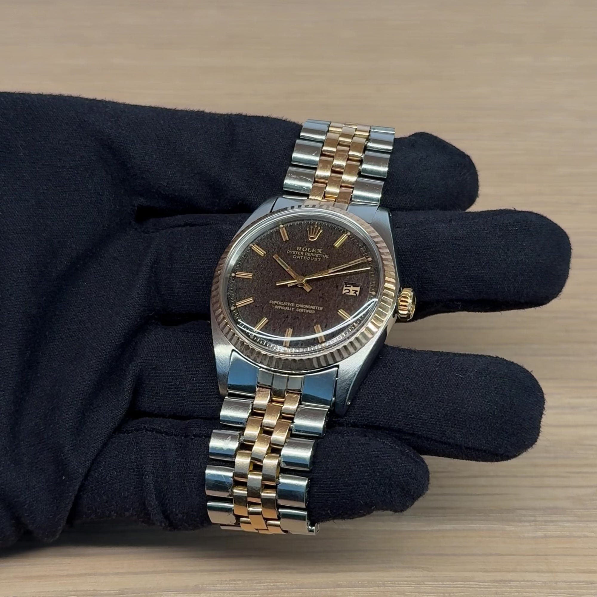 ロレックス/デイトジャスト1601/5/トロピカル/ギルトダイヤル/ピンクゴールド/ROLEX DATEJUST REF.1601/5 "TROPICAL GILT DIAL" Fluted Pink Gold Bezel 1968Y