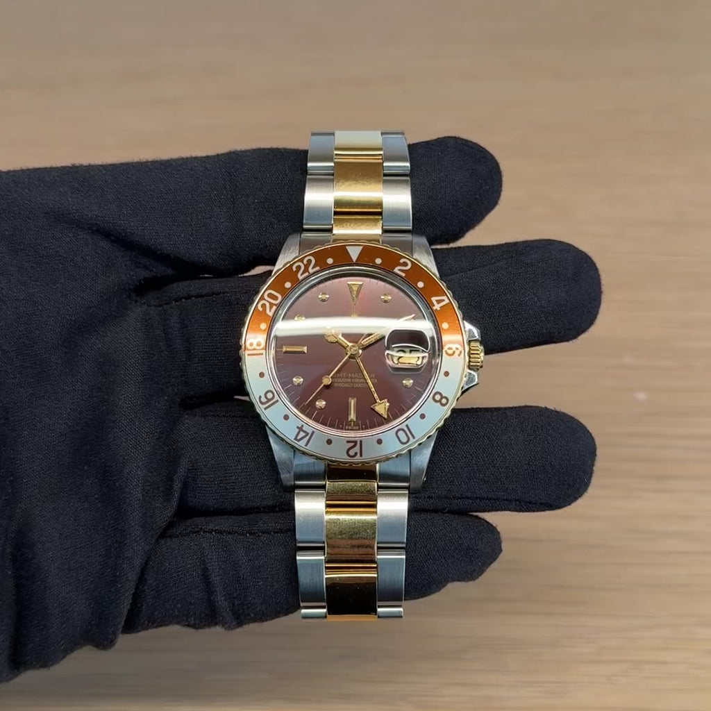 ロレックス/GMTマスター16753/茶つぼ/ダークレッド/ルートビア/保証書付き/ROLEX GMT MASTER REF.16753 "Brown Nipple dial" Root Beer 1982Y with Paper