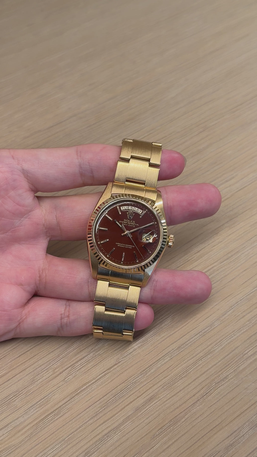 ロレックス/デイデイト1803/5/ステラダイヤル/バーガンディー/ローズゴールド/ROLEX DAY-DATE REF.1803/5 "STELLA DIAL" 18K Rose Gold 1968Y