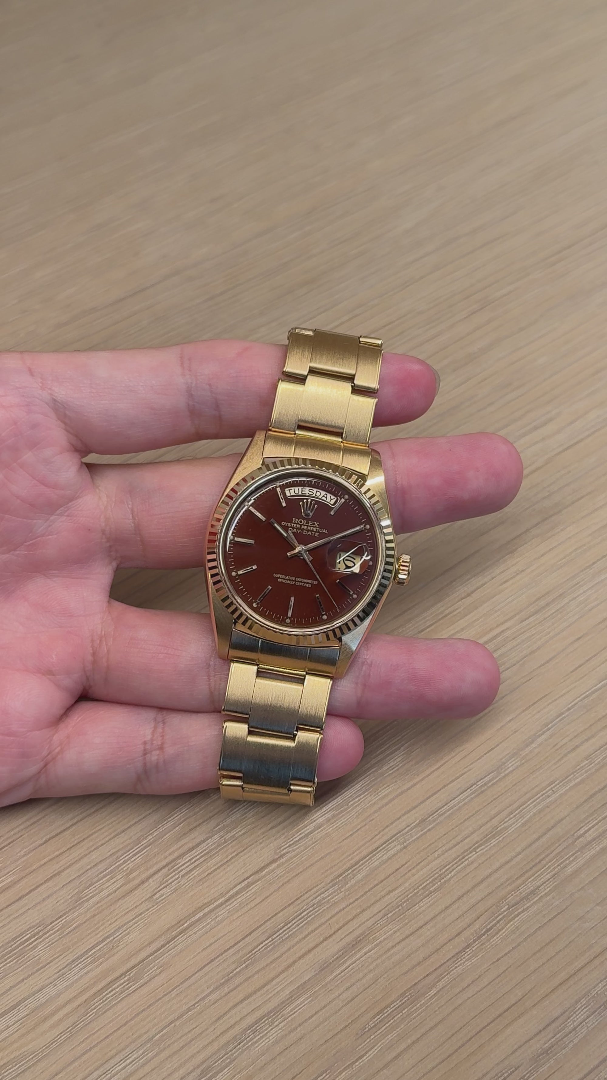 ロレックス/デイデイト1803/5/ステラダイヤル/バーガンディー/ローズゴールド/ROLEX DAY-DATE REF.1803/5 "STELLA DIAL" 18K Rose Gold 1968Y