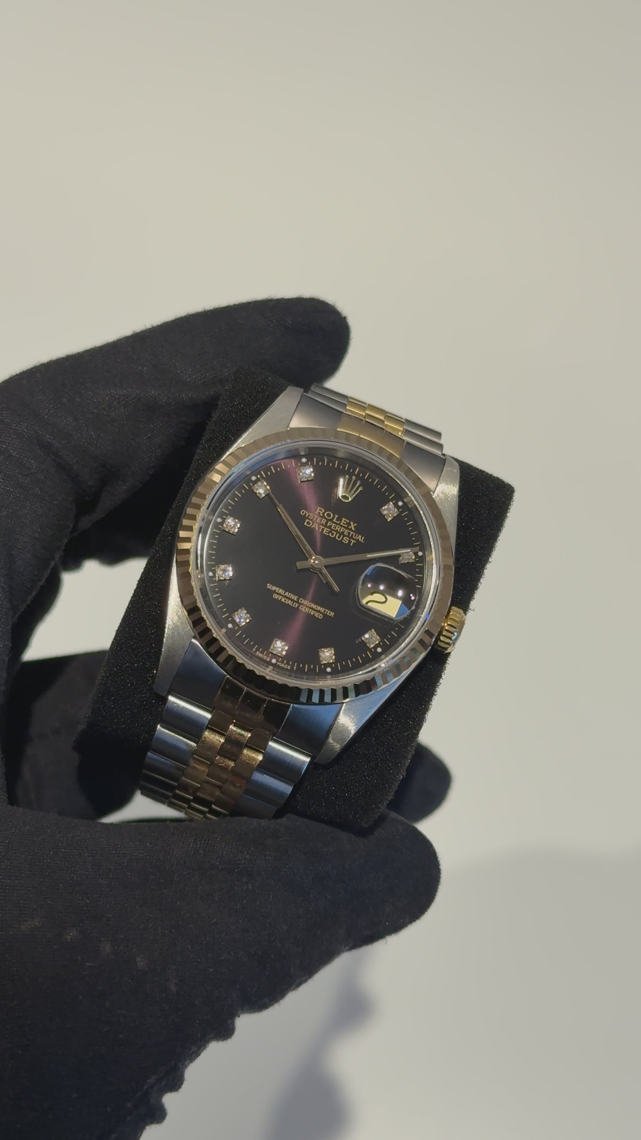 ロレックスデイトジャスト ロレックス/デイトジャスト16233G/X番/黒文字盤/10Pダイヤモンド/ROLEX