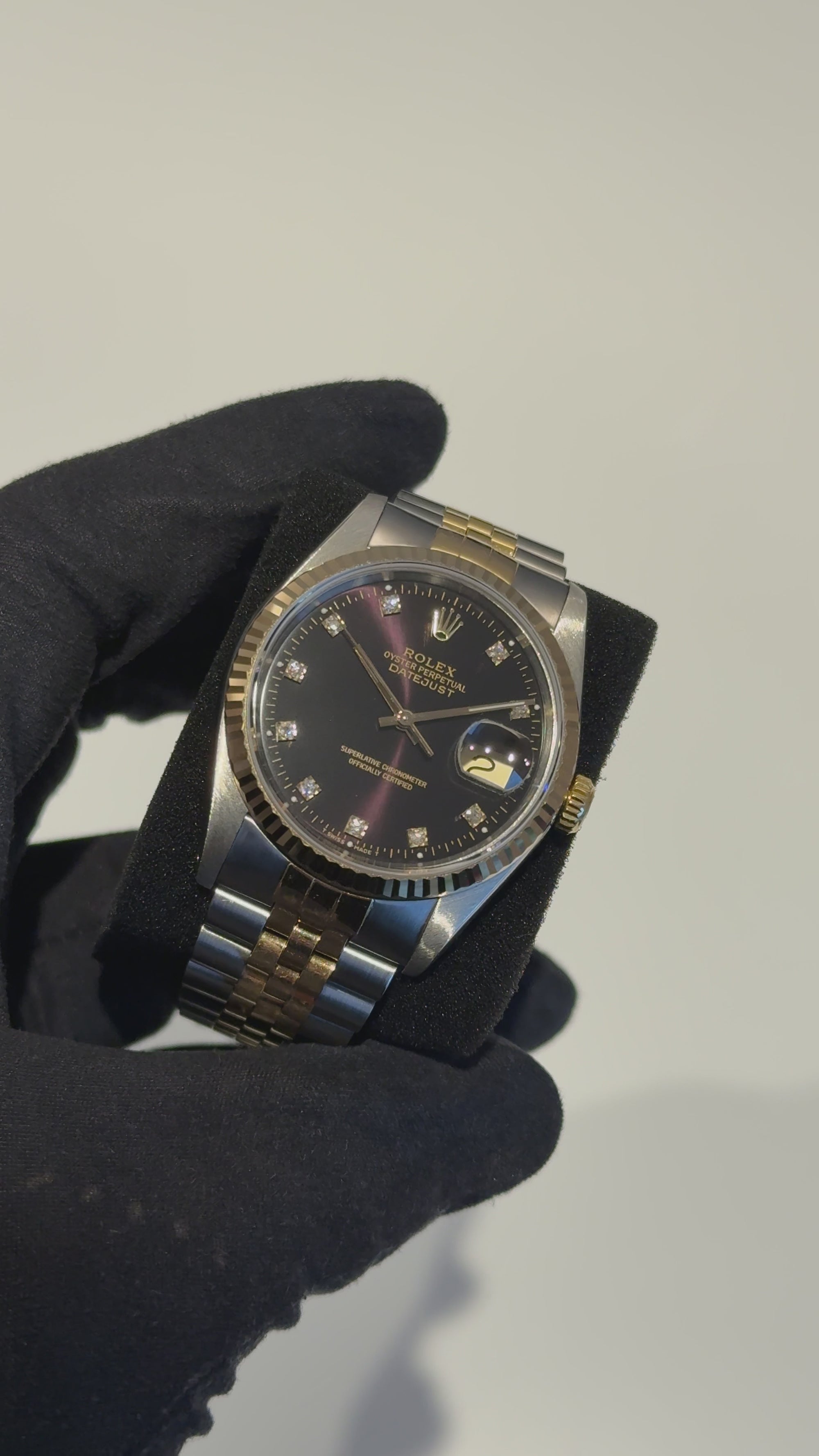 ロレックス/デイトジャスト16233G/X番/黒文字盤/10Pダイヤモンド/ROLEX DATE JUST Ref.16233G "Black Dial 10P Diamonds" 1991Y